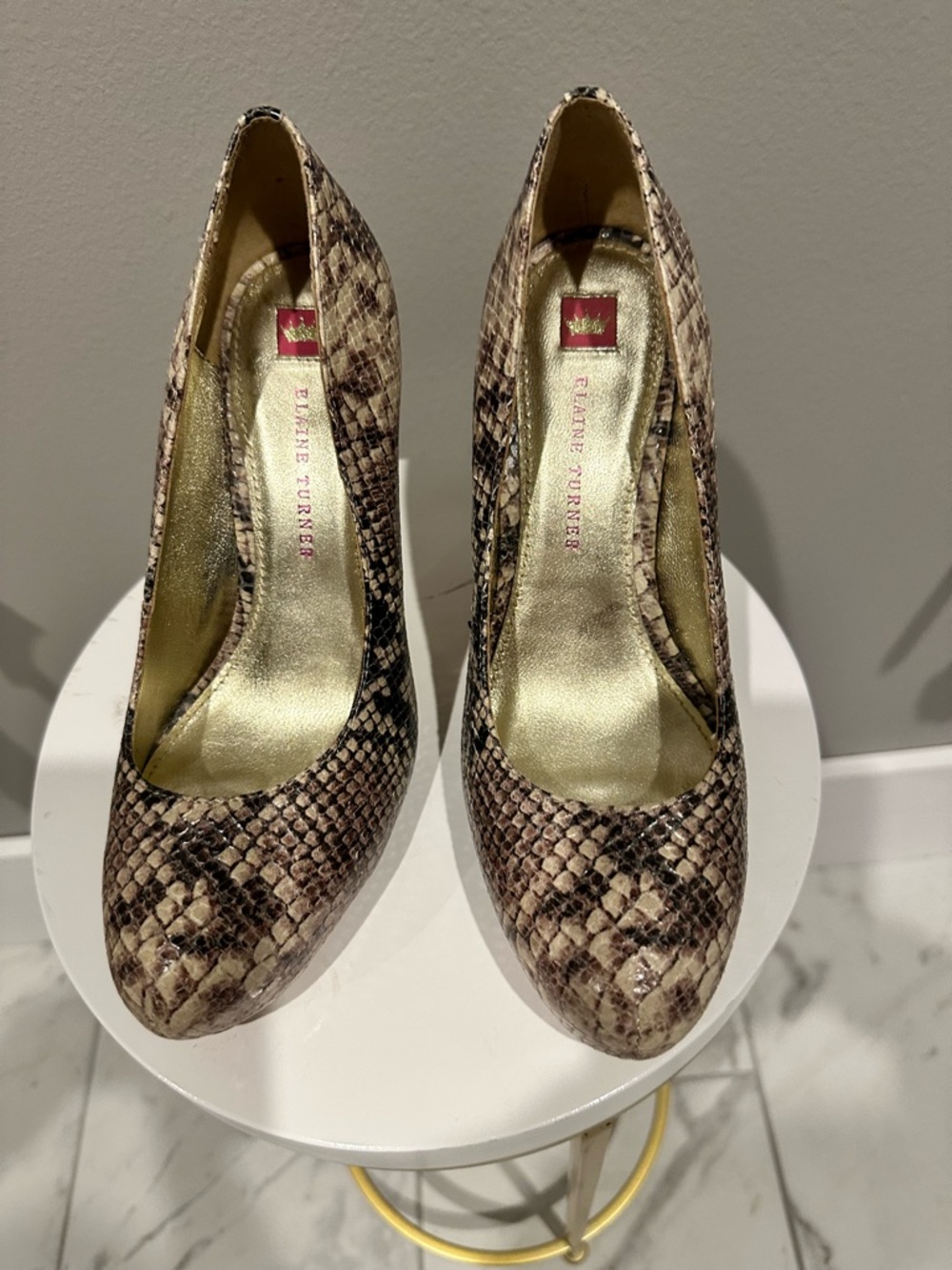 Elaine Turner Metallic Snake-Print High Heel Pumps